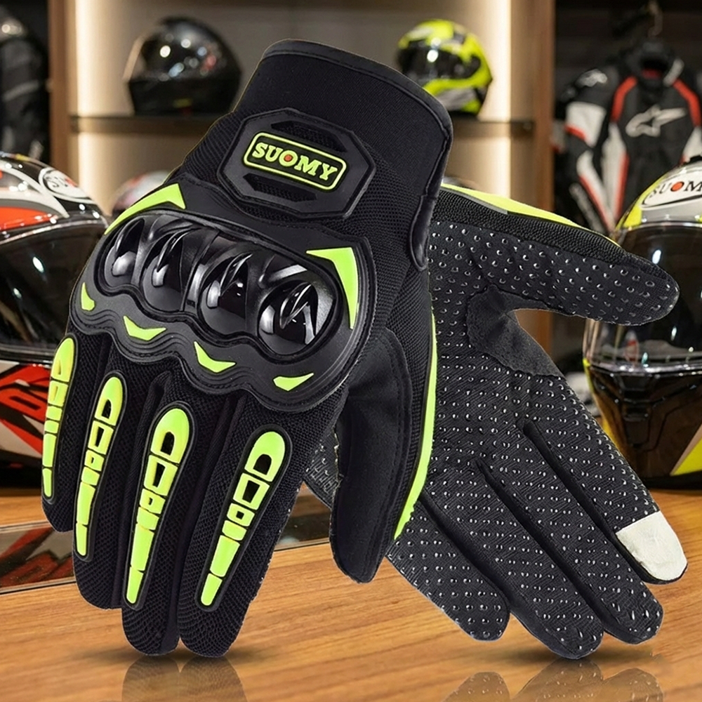 Suomy Full Finger Protective Motorcycle Gloves With Touch Screen Green - Image 2